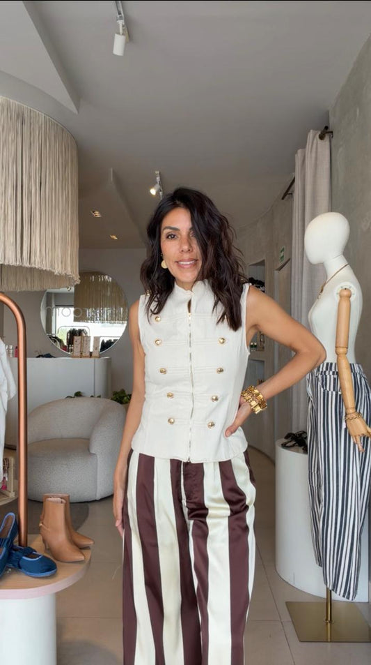 Pantalón rayado beige con café