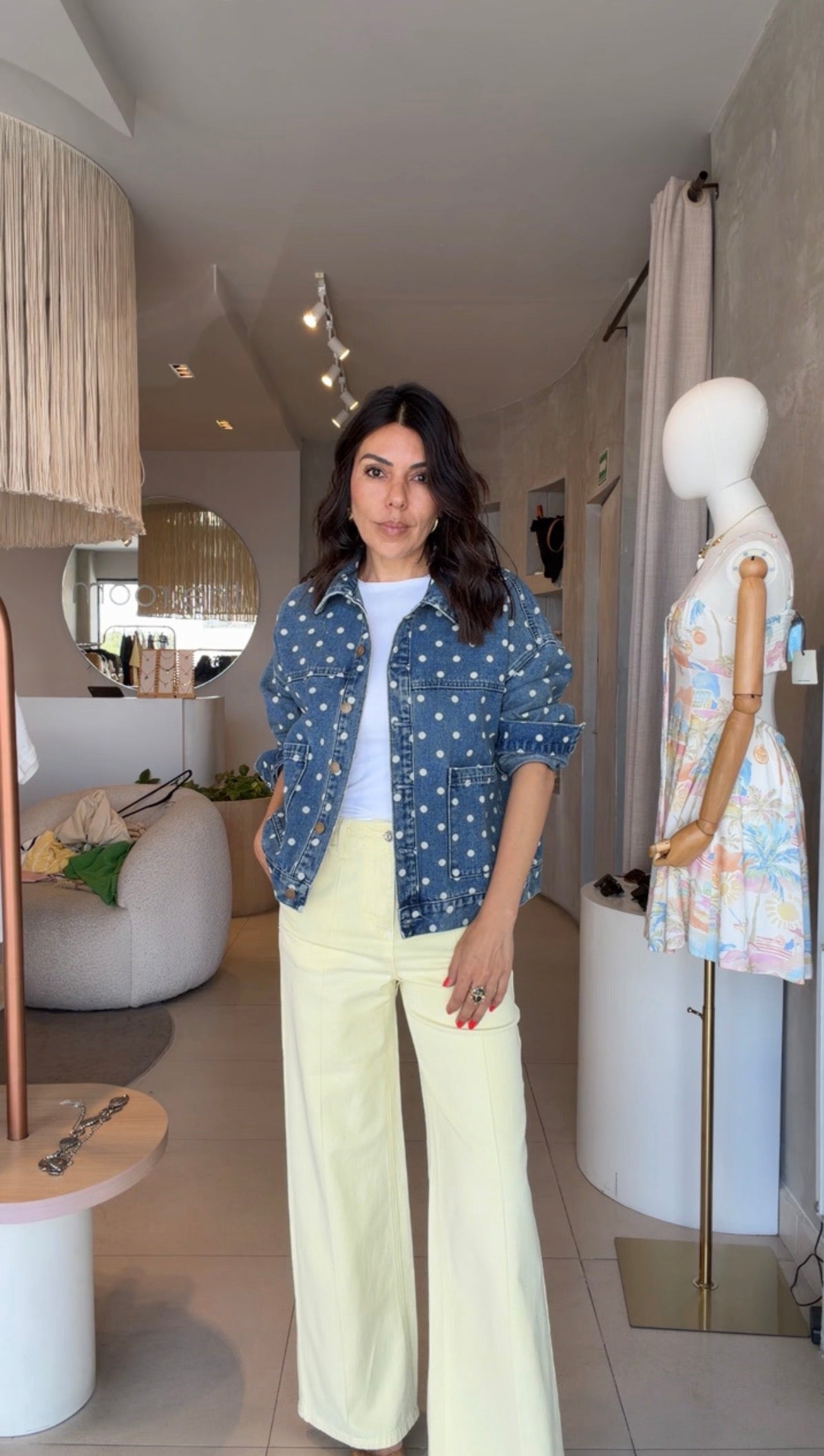 Chamarra denim polka dots