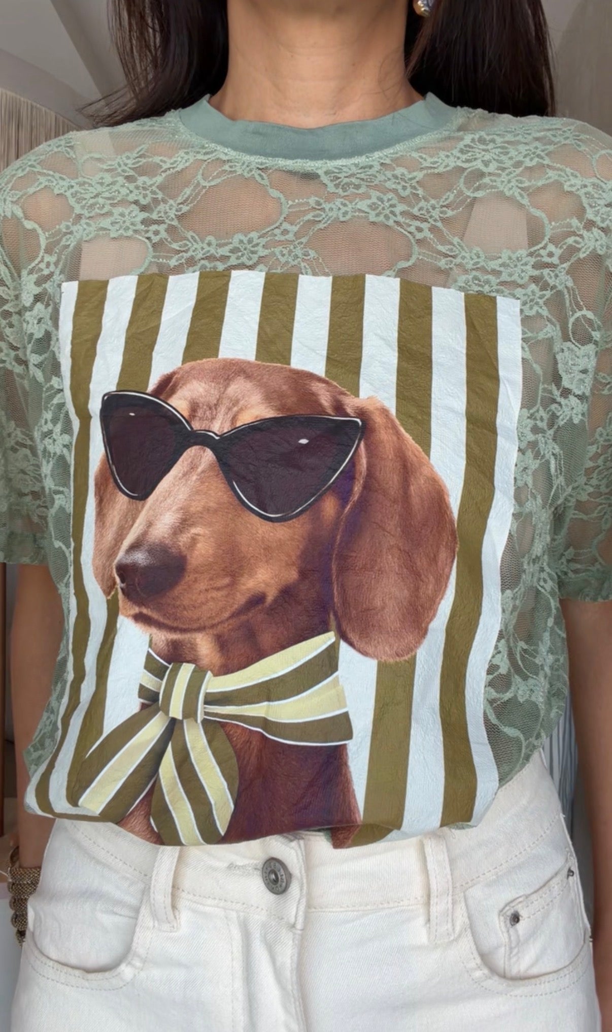 Blusa verde encaje perrito