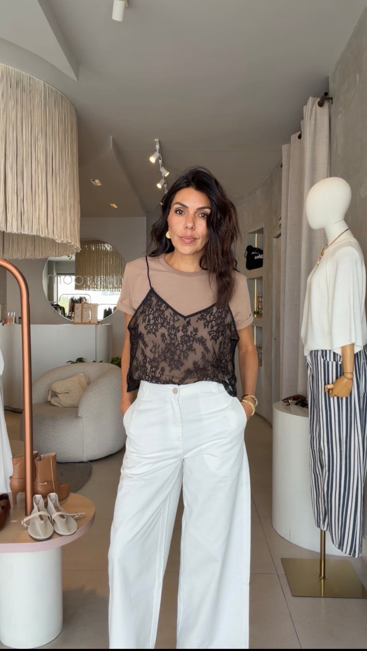 Tshirt mocha con top encaje