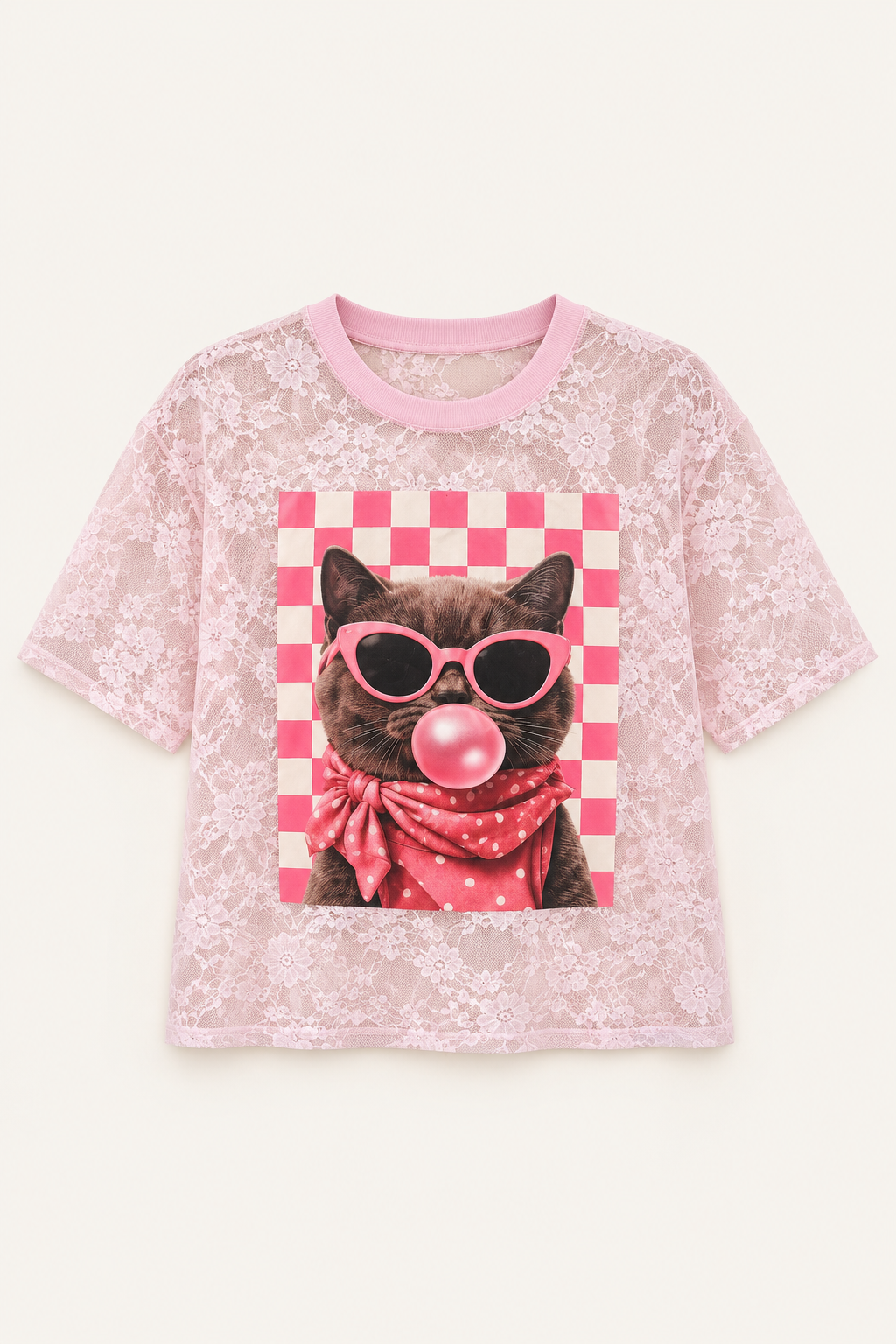 Blusa encaje rosa gatito
