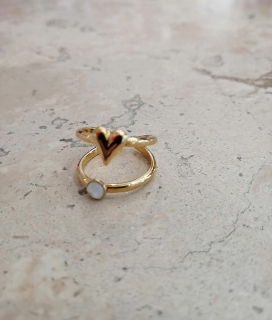 Anillo doble corazón perla