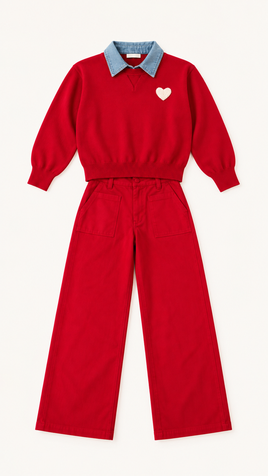 Set rojo cuello denim