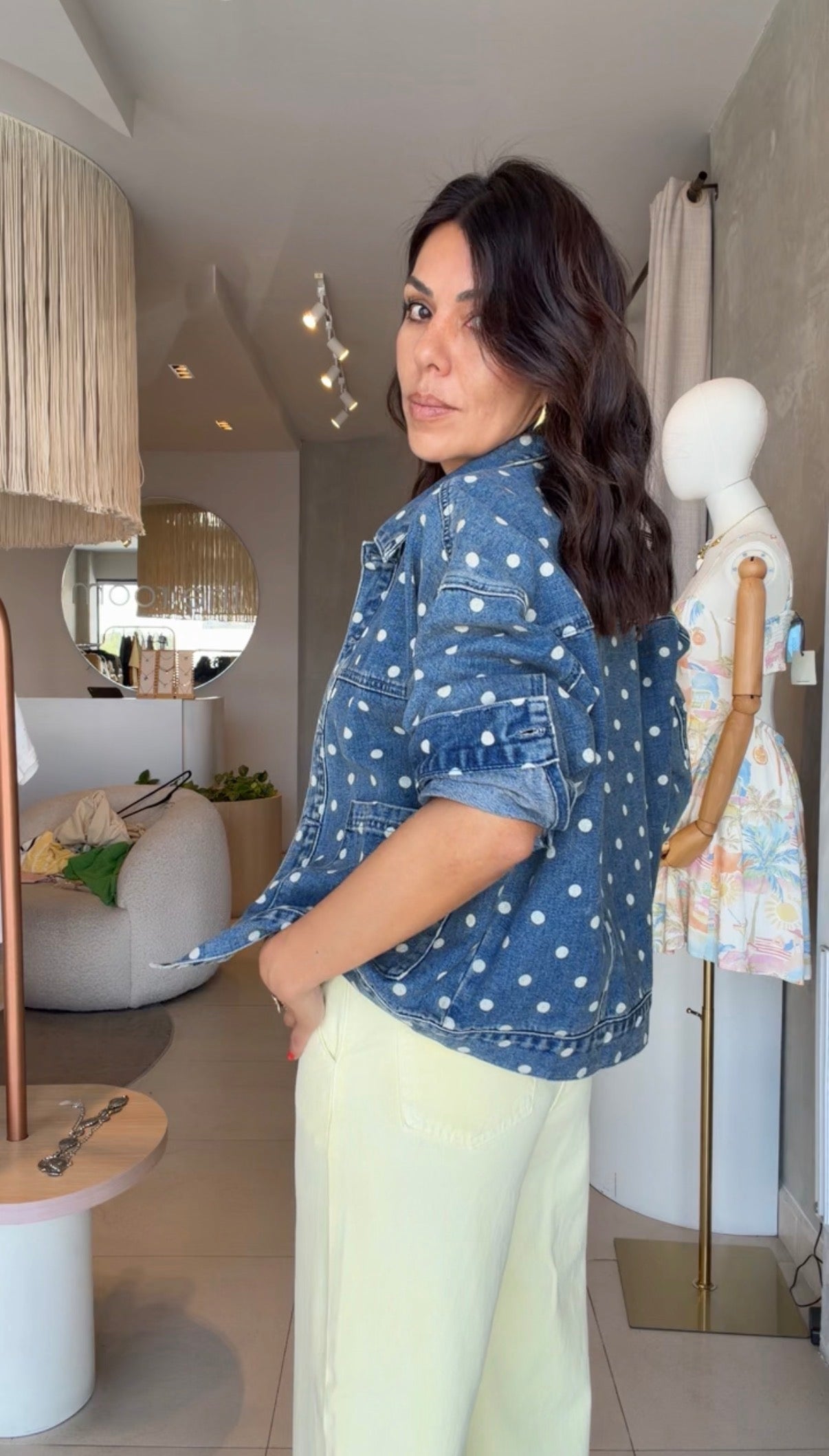Chamarra denim polka dots