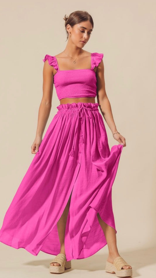 Set rosa top y falda