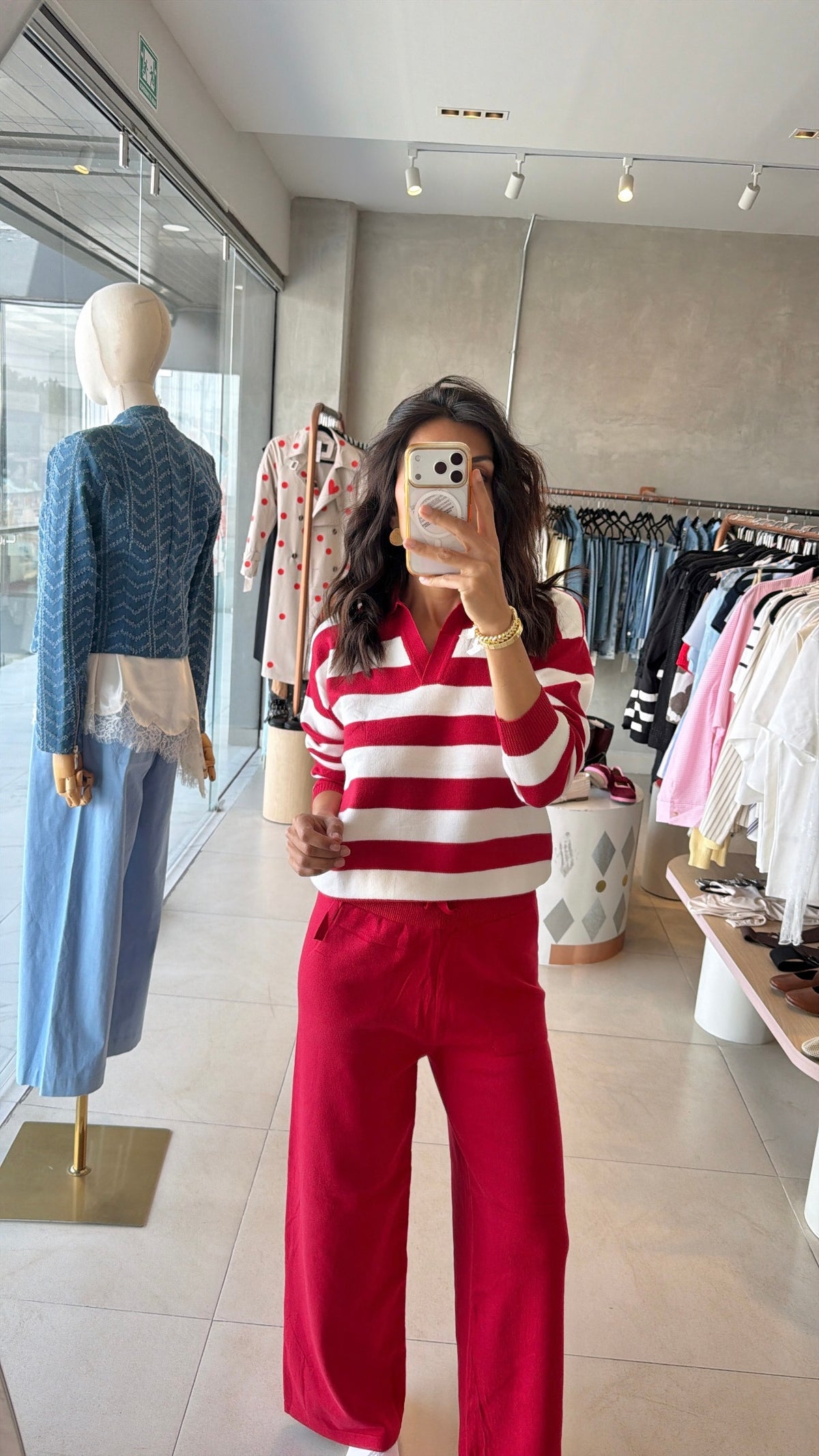 Pre order Set punto polo rayas rojo