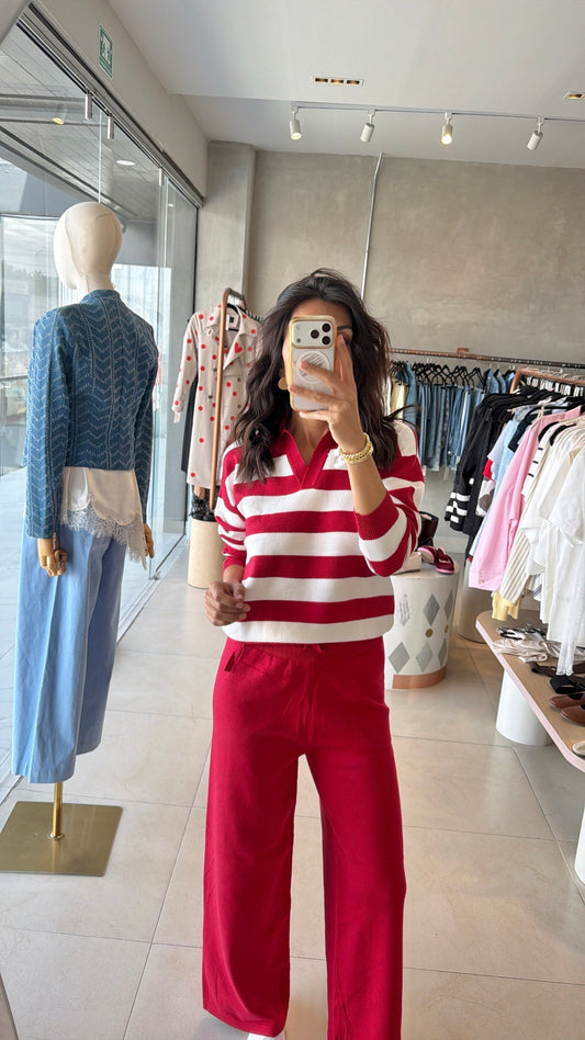 Set punto polo rayas rojo