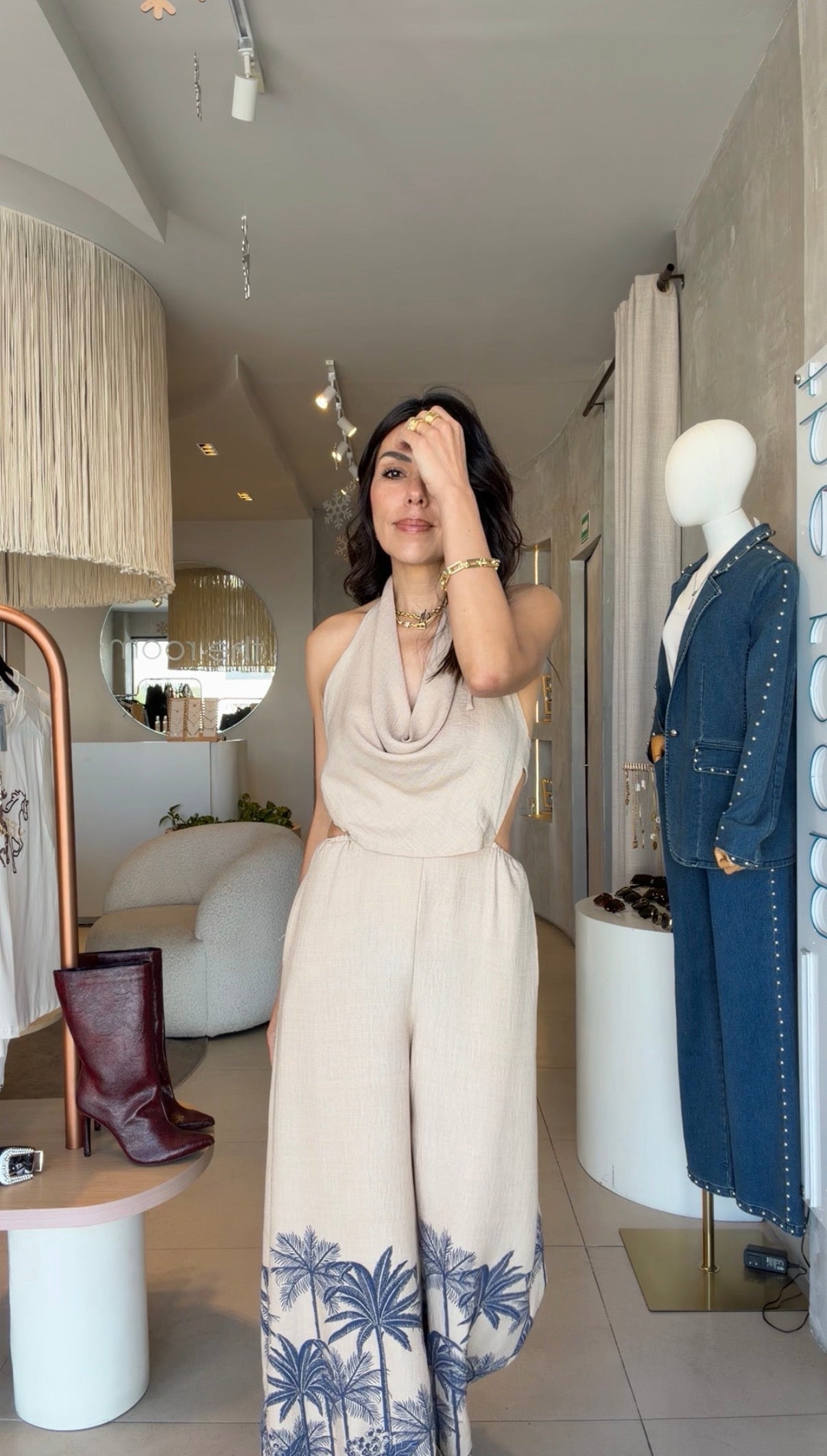 Jumpsuit beige palmeras