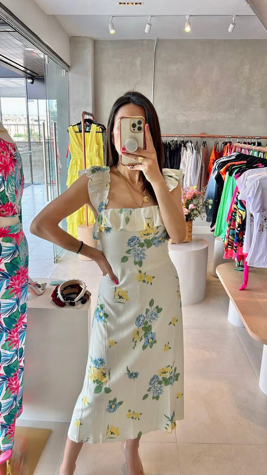 Vestido beige floreado