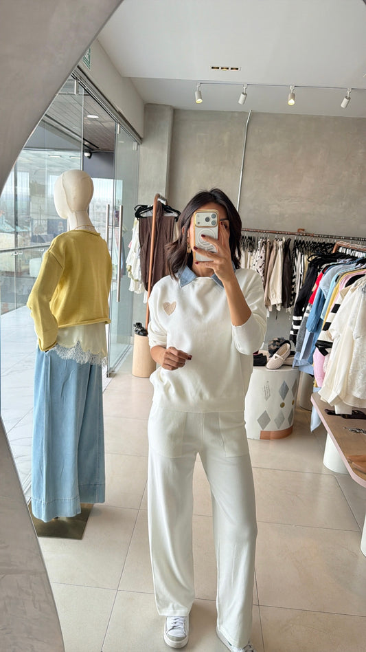 Set blanco cuello denim