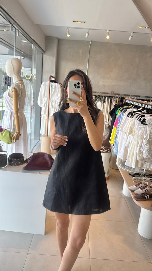 Vestido lino botones negro