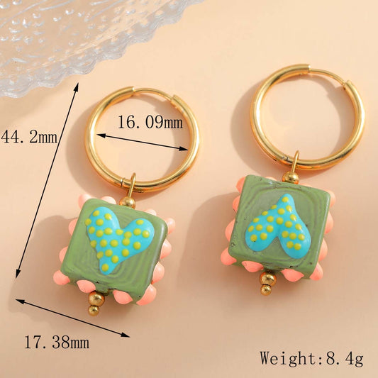 Aretes cuadrito corazon verde