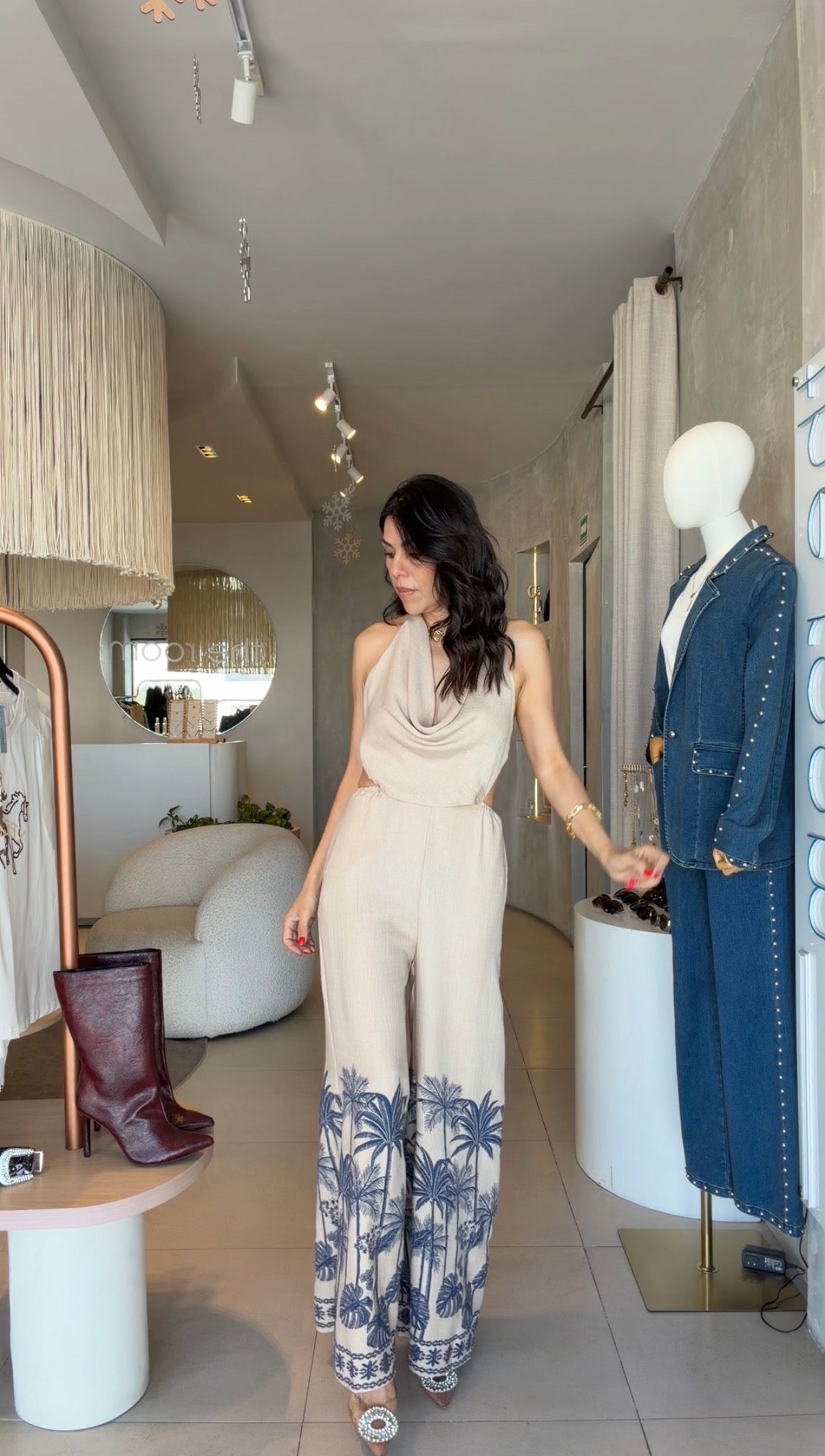 Jumpsuit beige palmeras