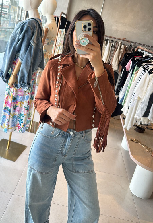 Chamarra cafe estrellas