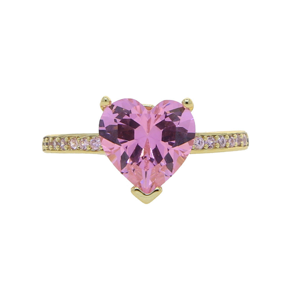 Anillo corazón piedra rosa