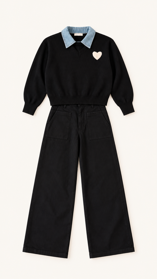 Set negro cuello denim