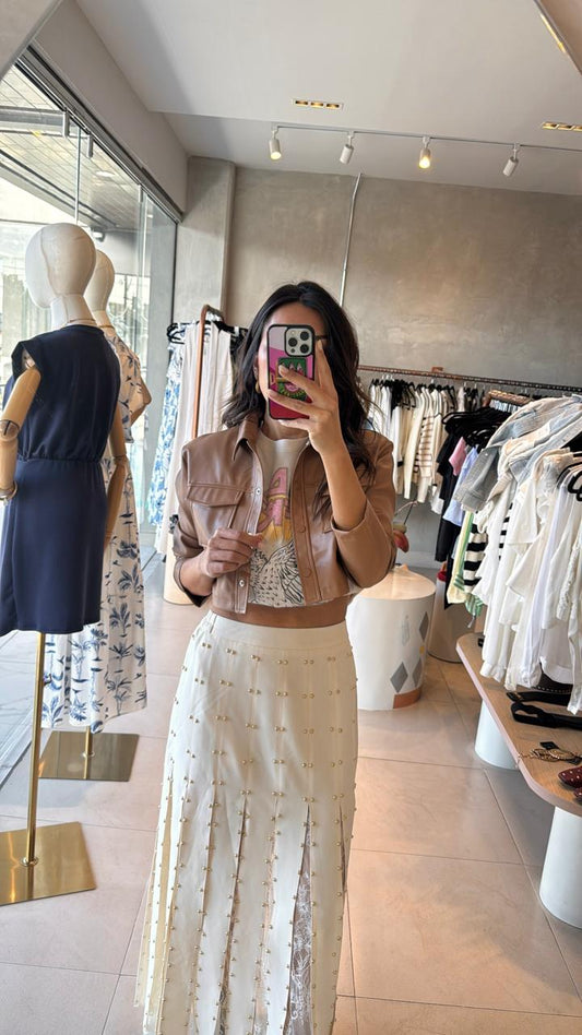 Falda beige estoperoles