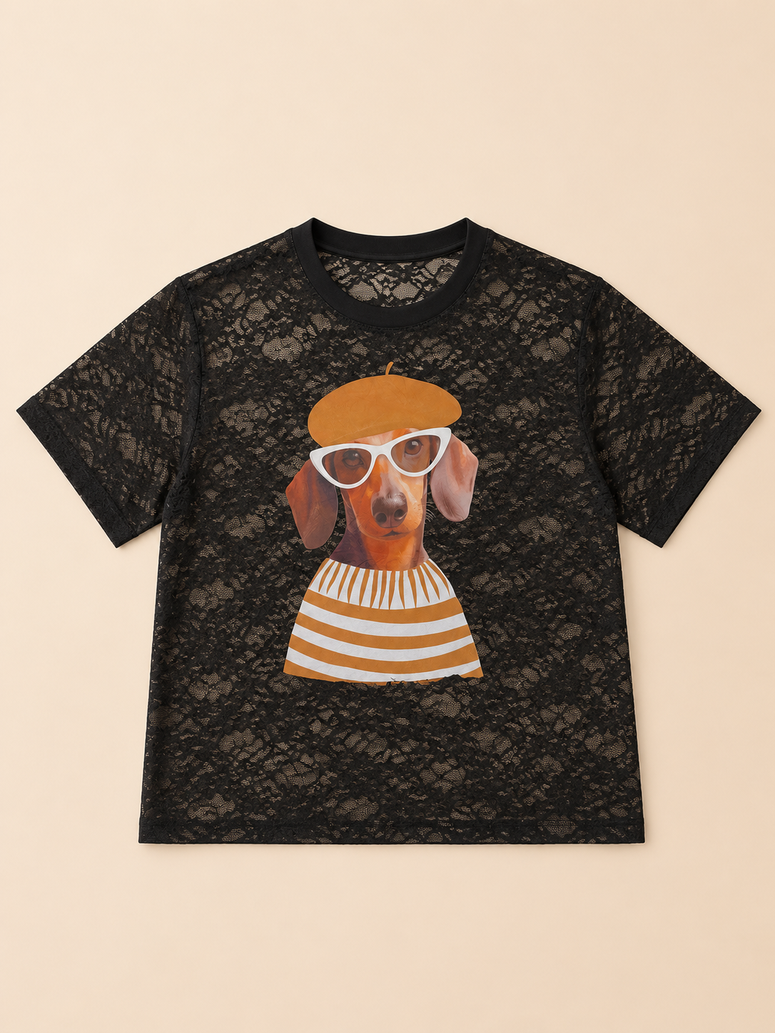 Tshirt encaje perrito negra
