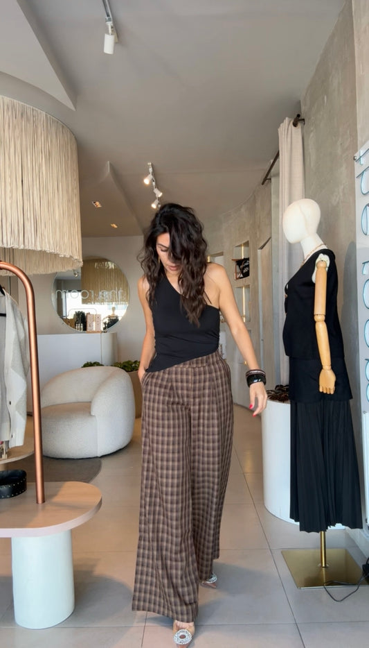 Pantalón de cuadros café