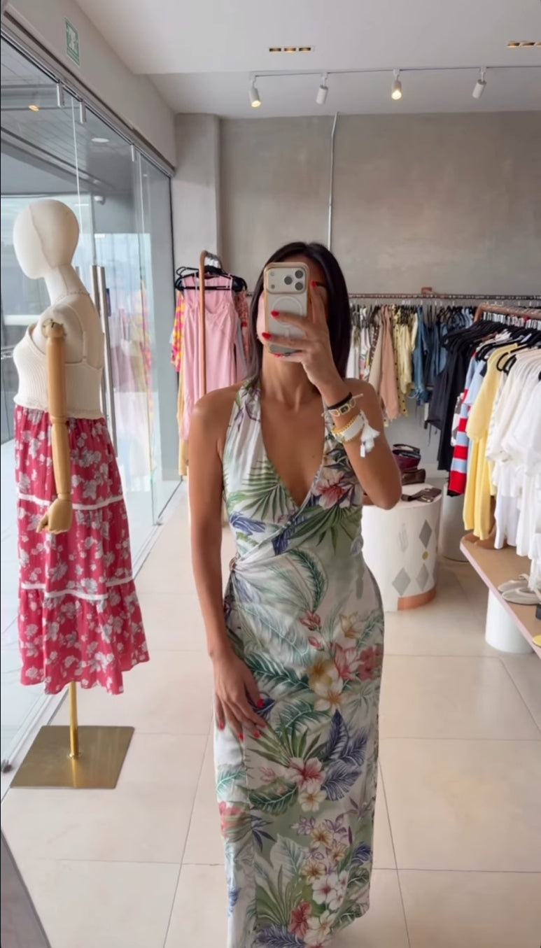 Vestido flores verde