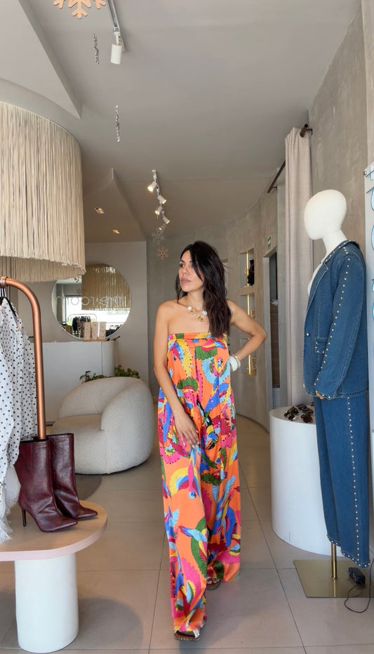 Jumpsuit naranja  pájaros