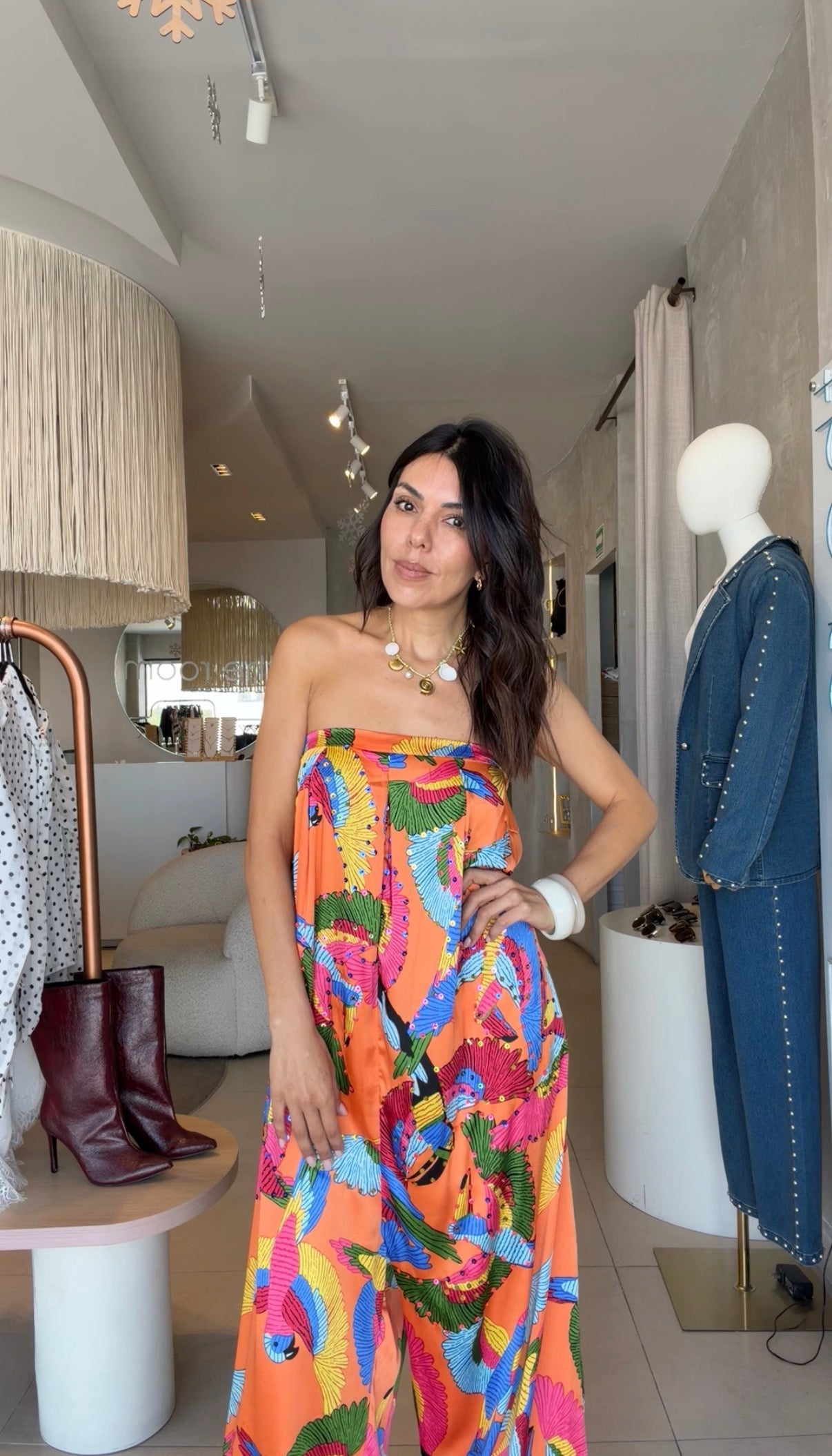Jumpsuit naranja  pájaros