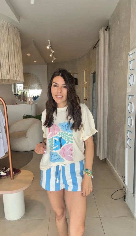 Short rayado azul con blanco