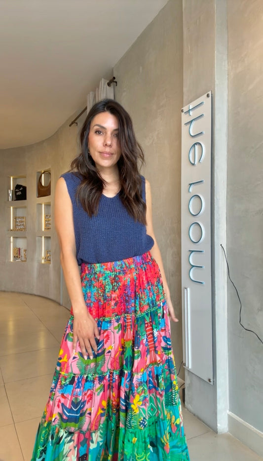 Maxi falda verde estampada