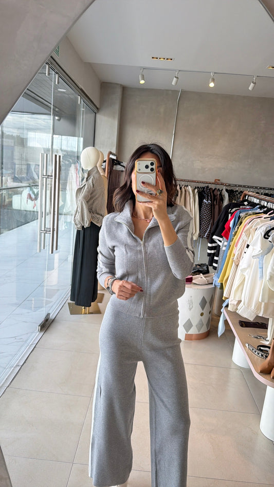 Set punto gris filo blanco