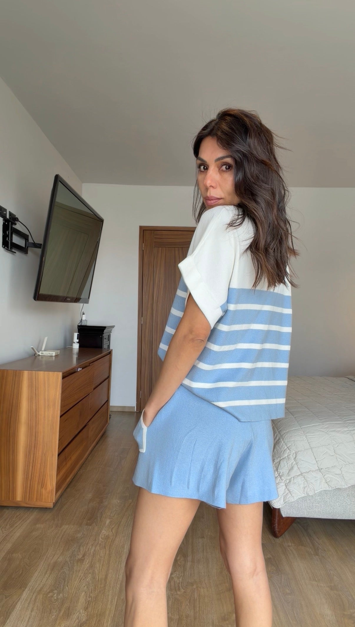 Set short y blusa rayas azules