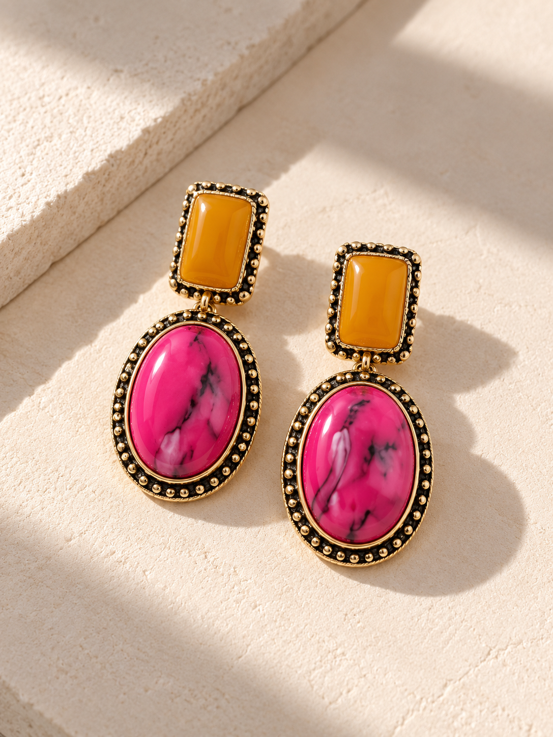 Aretes rosa con naranja