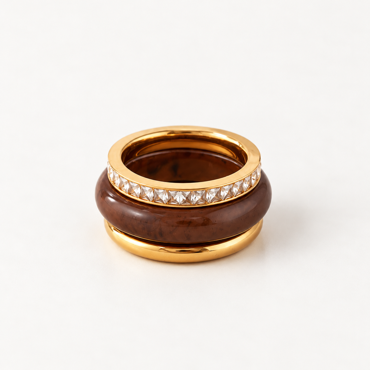 Trío anillo cafe con dorado