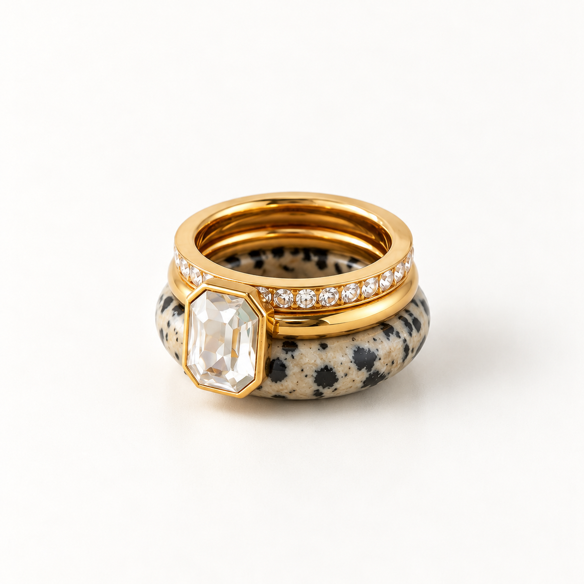 Trío anillo beige con negro