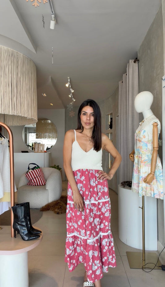 Maxi vestido flores rojas