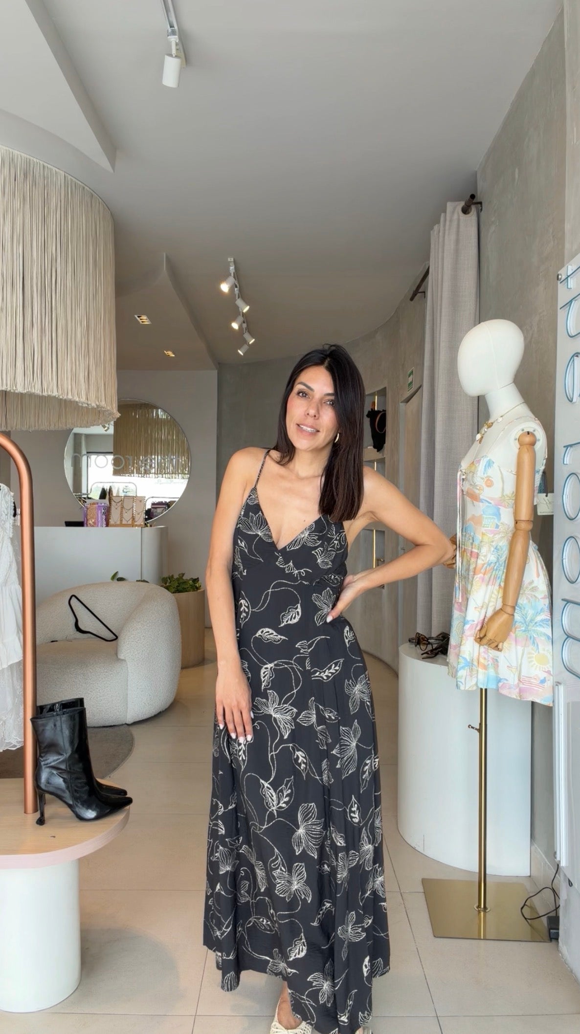 Maxi vestido negro estampado