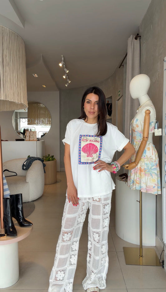 Pantalón blanco crochet