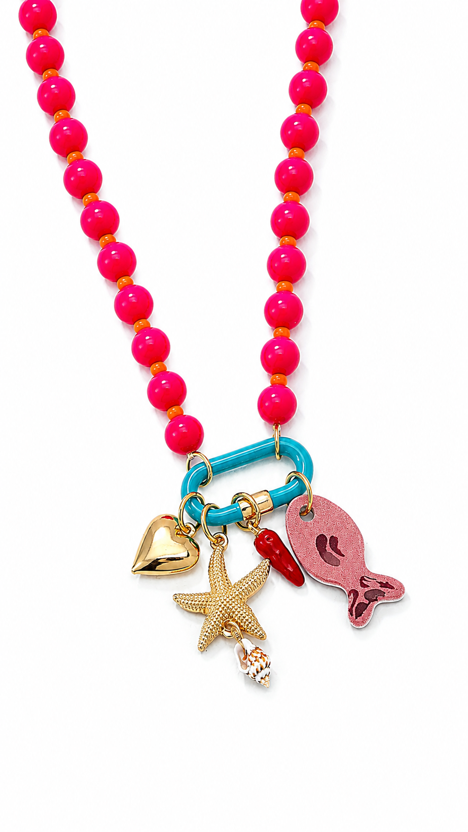 Collar bolitas rosa y charms