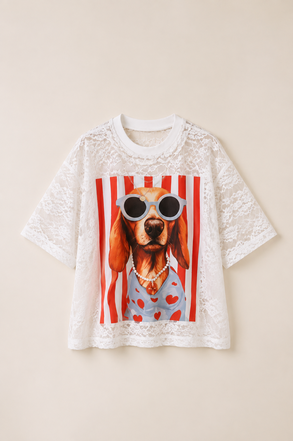 Pre order tshirt encaje blanca perrito