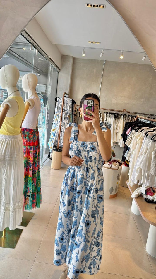 Maxi vestido azul floreado