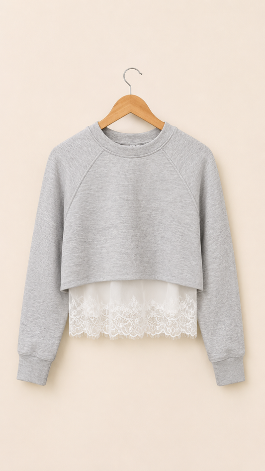 Sudadera con encaje gris