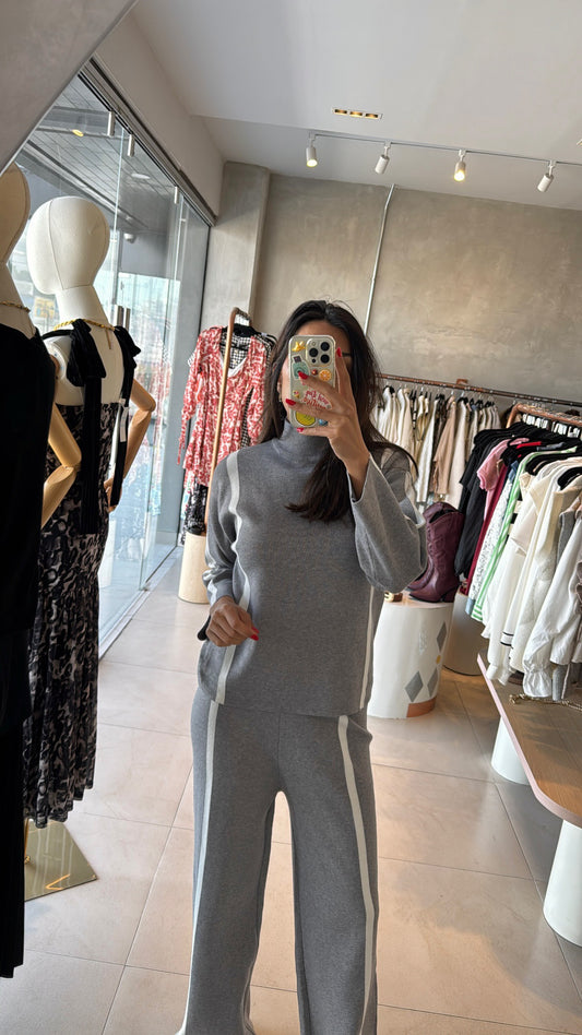 Set punto gris filo blanco