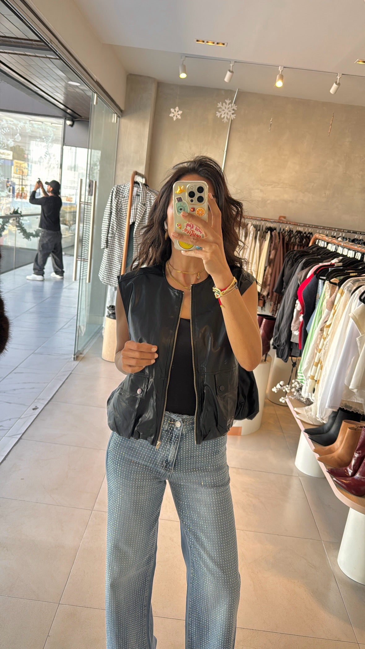 Chaleco Bomber vinipiel negro