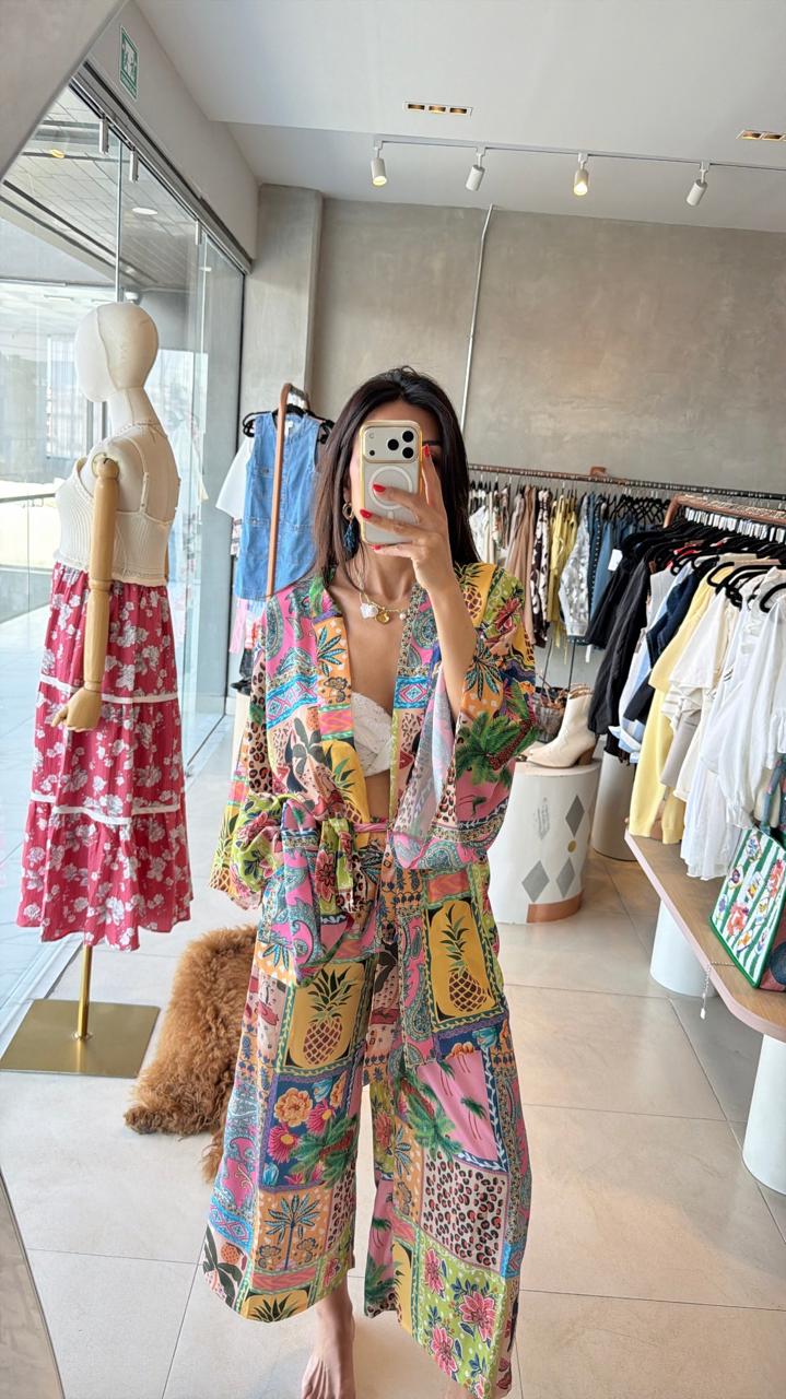 Set pineapple kimono y pantalón