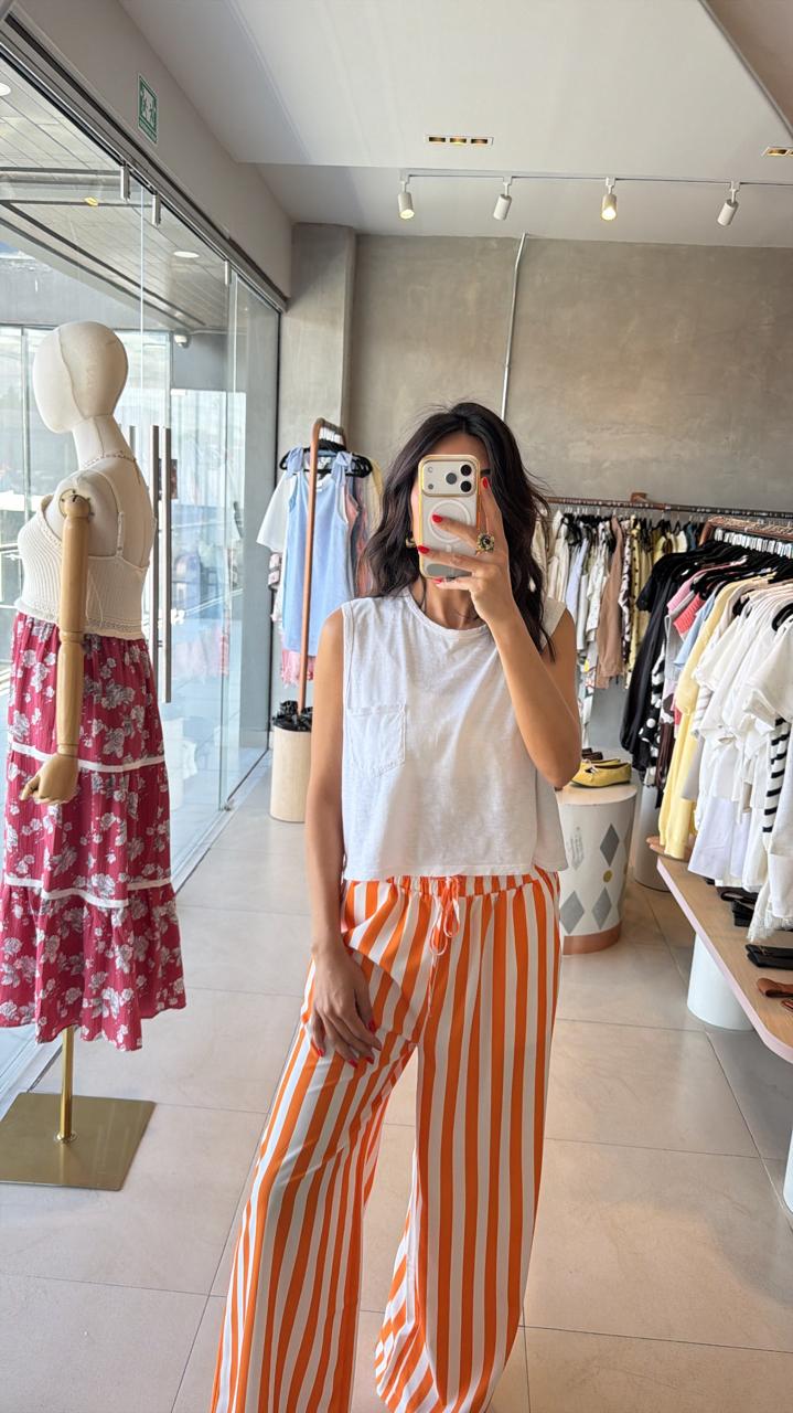 Pantalón rayado naranja