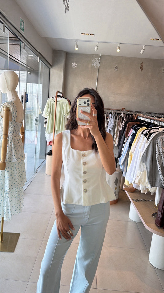 Chaleco blanco botones plateado