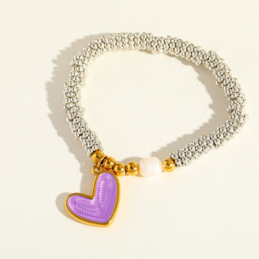 Pulsera plata corazón morado