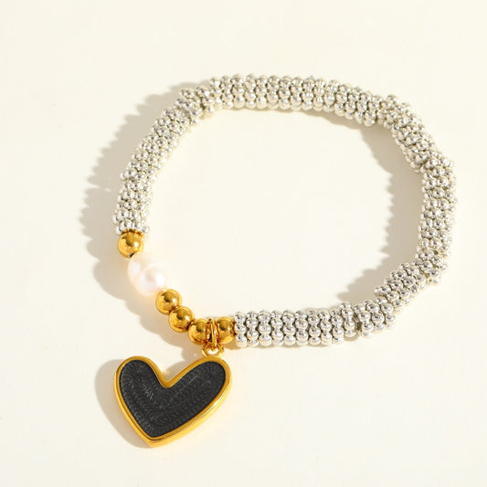 Pulsera plata corazón negro