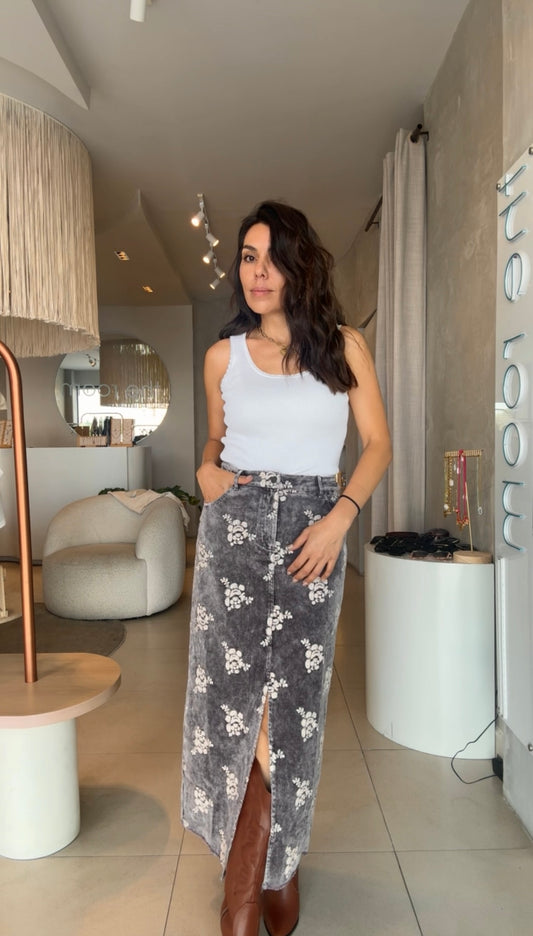 Falda pana gris flores