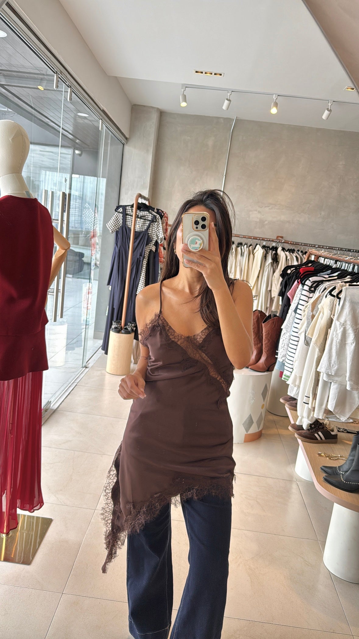 Vestido lencero cafe