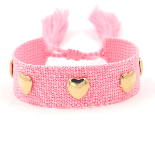 Pulsera rosa corazones